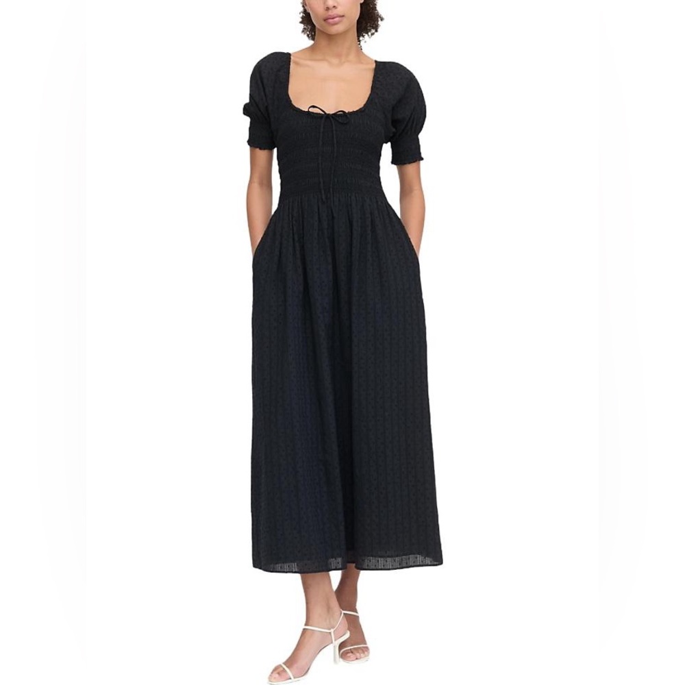 Hill House Madeline Nap Dress Black Cotton Midi Scoop Neck Short Sleeve